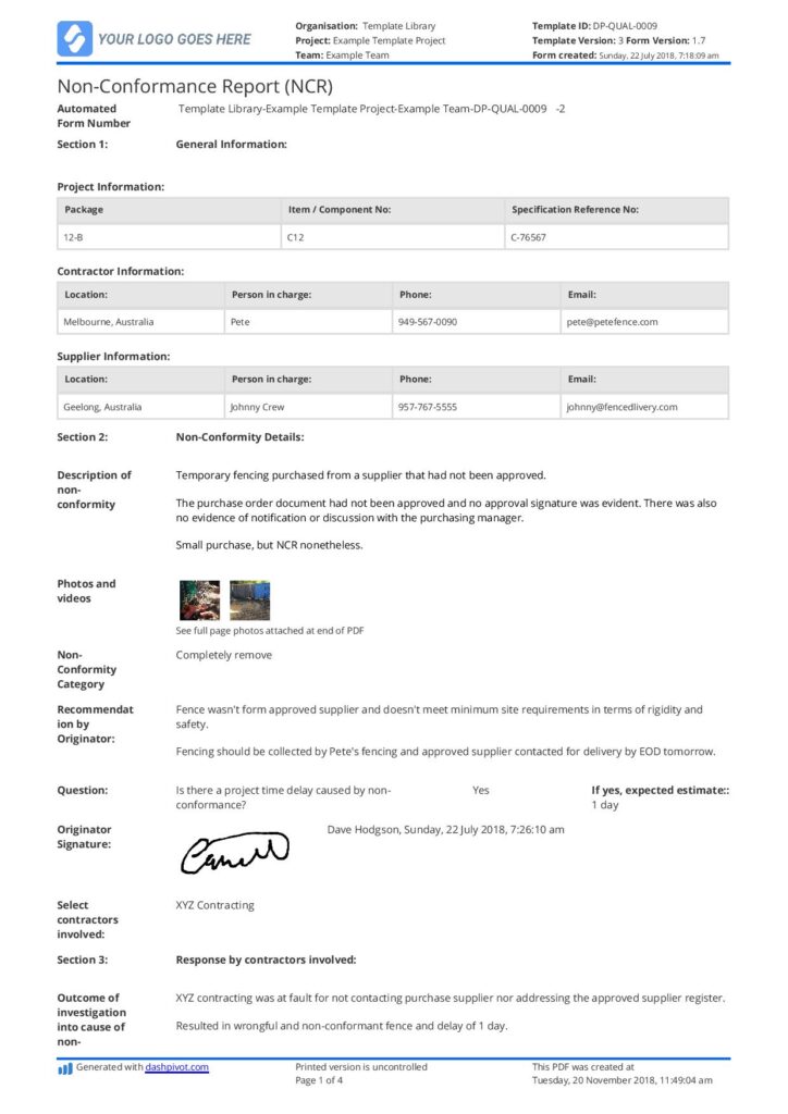 Non Conformance Report Meaning