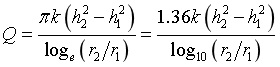 formula for calculation of discharge for Unconfined Aquifers