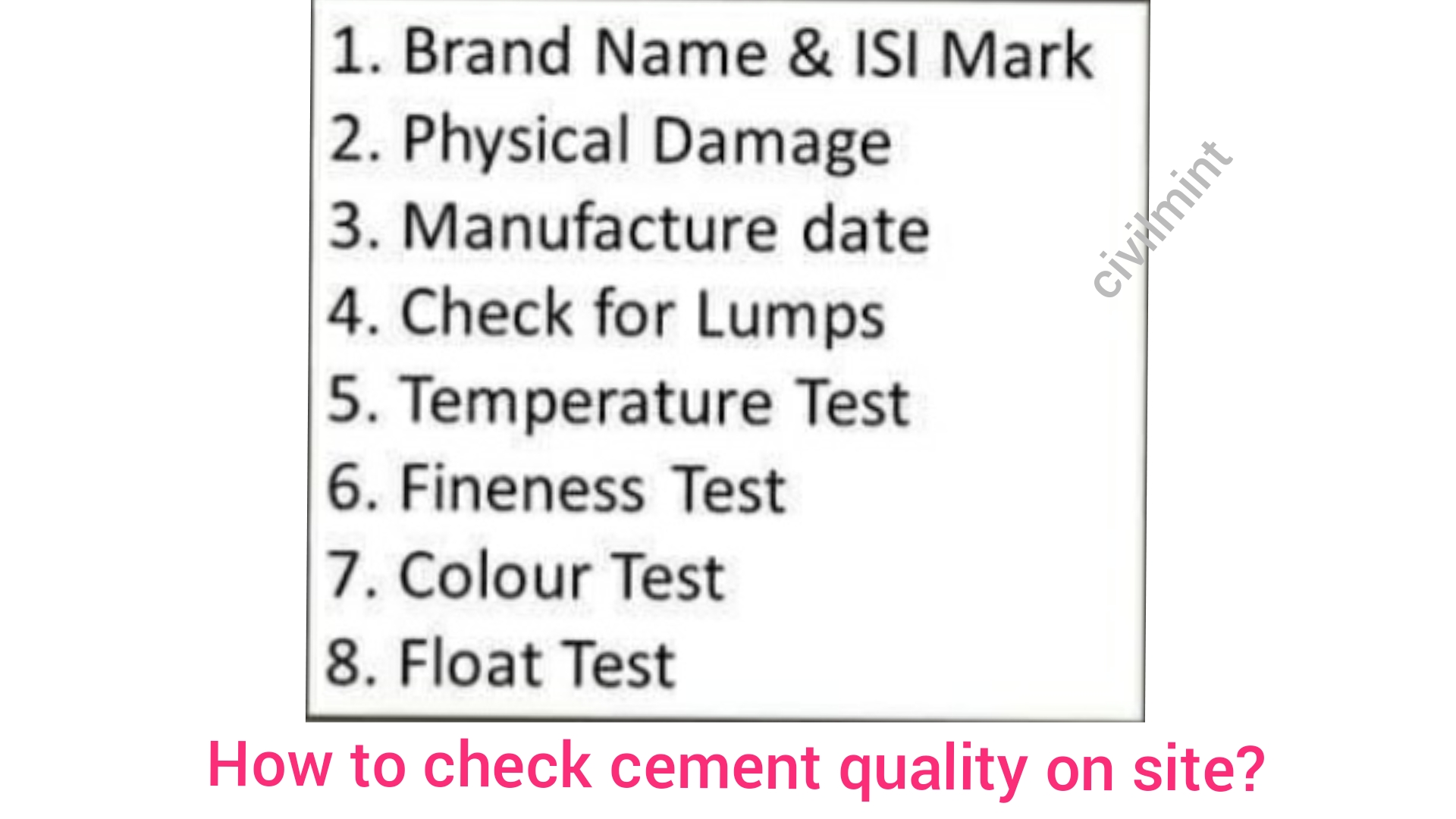 How to check quality of cement on site