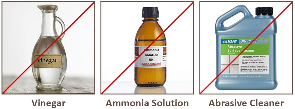 Vinegar, Ammonia Solution and Abrasive Cleaner