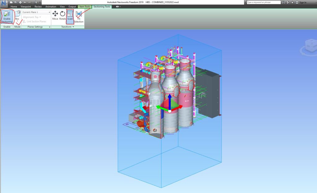 Section enabling tool of navisworks