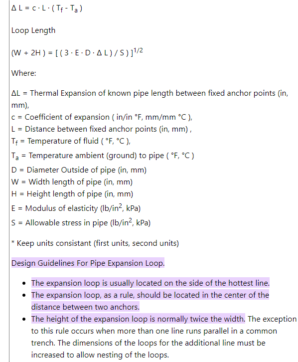 Expansion loop requirement and calculation in piping system