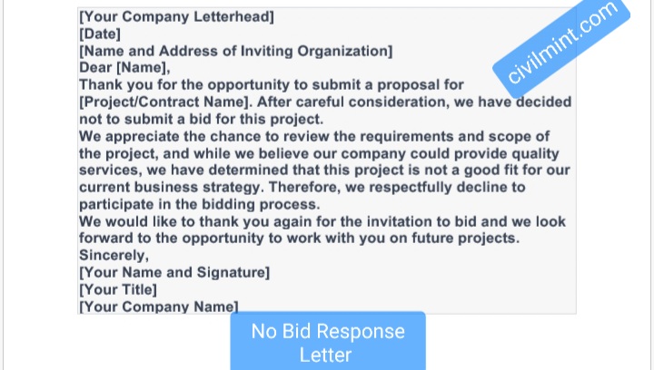 No Bid Letter Response