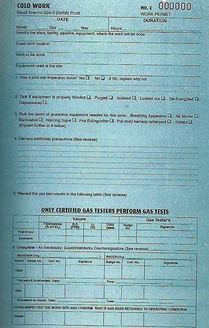 Aramco Cold Work Permit